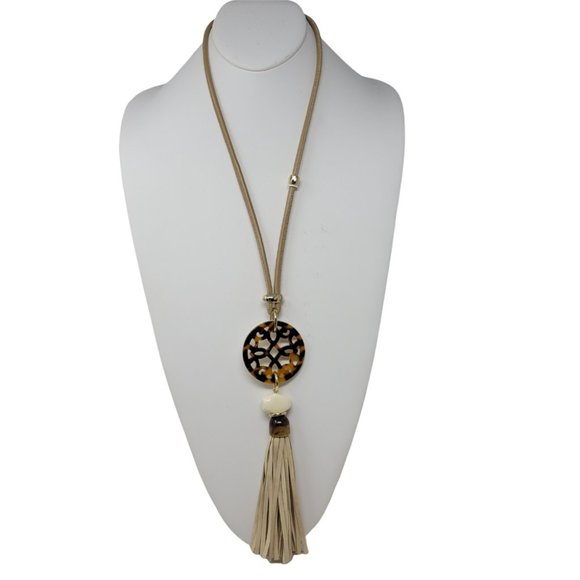 CHICO'S Faux Tortoise Shell Tassel Necklace - Picture 5 of 10